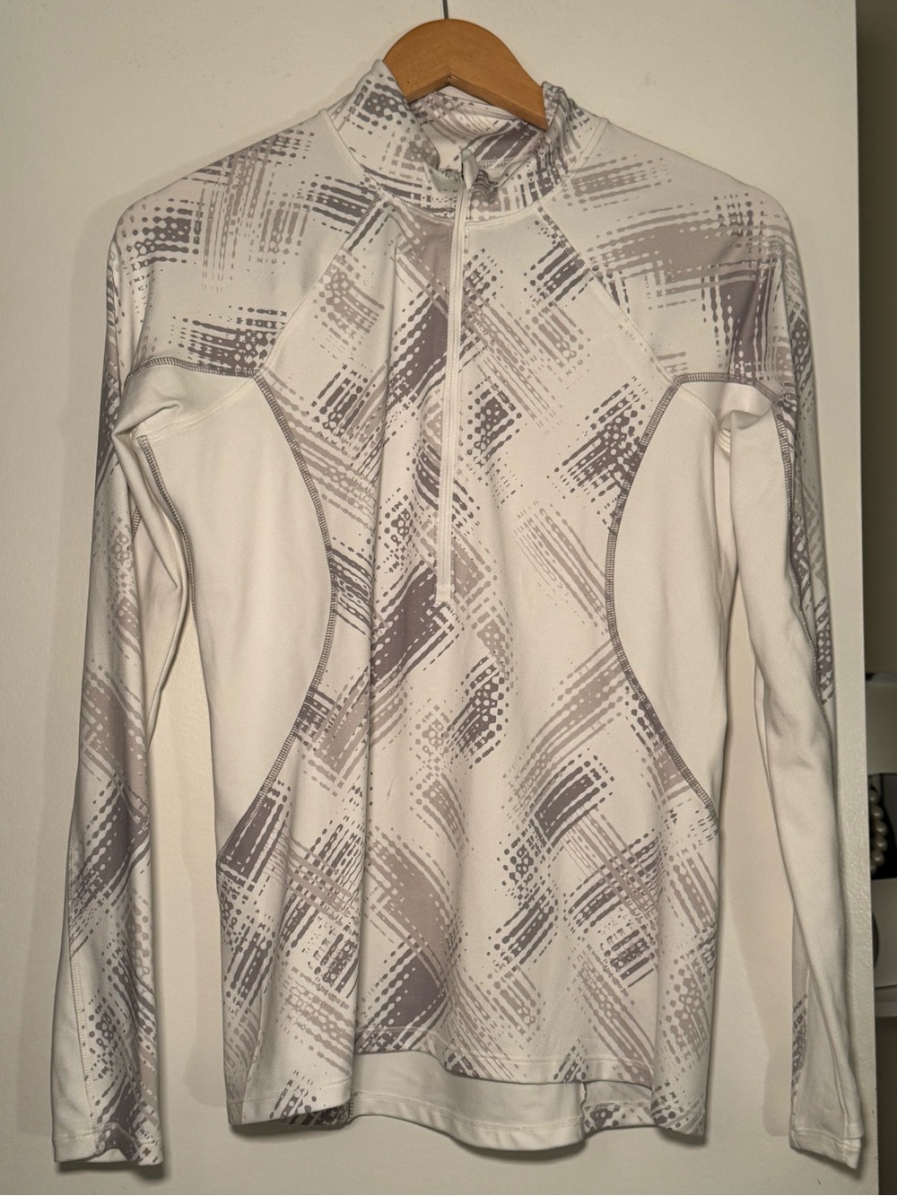 Athleta White and Light Gray Quarter-Zip Active Top